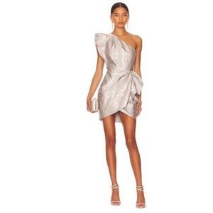 Saylor Dress Womens Size Medium Silver Grain One Shoulder Ruffle Minidress